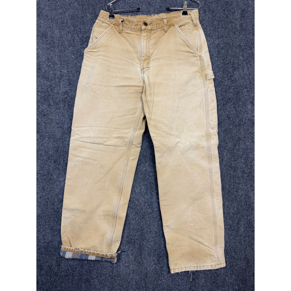Vintage Carhartt Mens Tan Canvas Double Knee Lined Work Pants 34x30